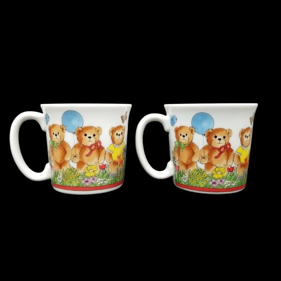 Vtg Lucy Rigg Lucy and Me Bear Plates with 2 Coffee Cups Mugs Made in Italy - Picture 12 of 13